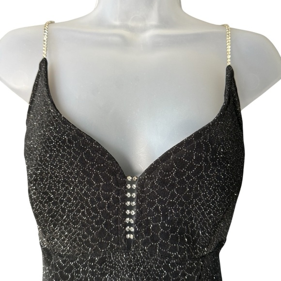 90s Bari Jay Rhinestone Velour Mini Dress Small Black Glitter Whimsigoth Y2K - Picture 5 of 10